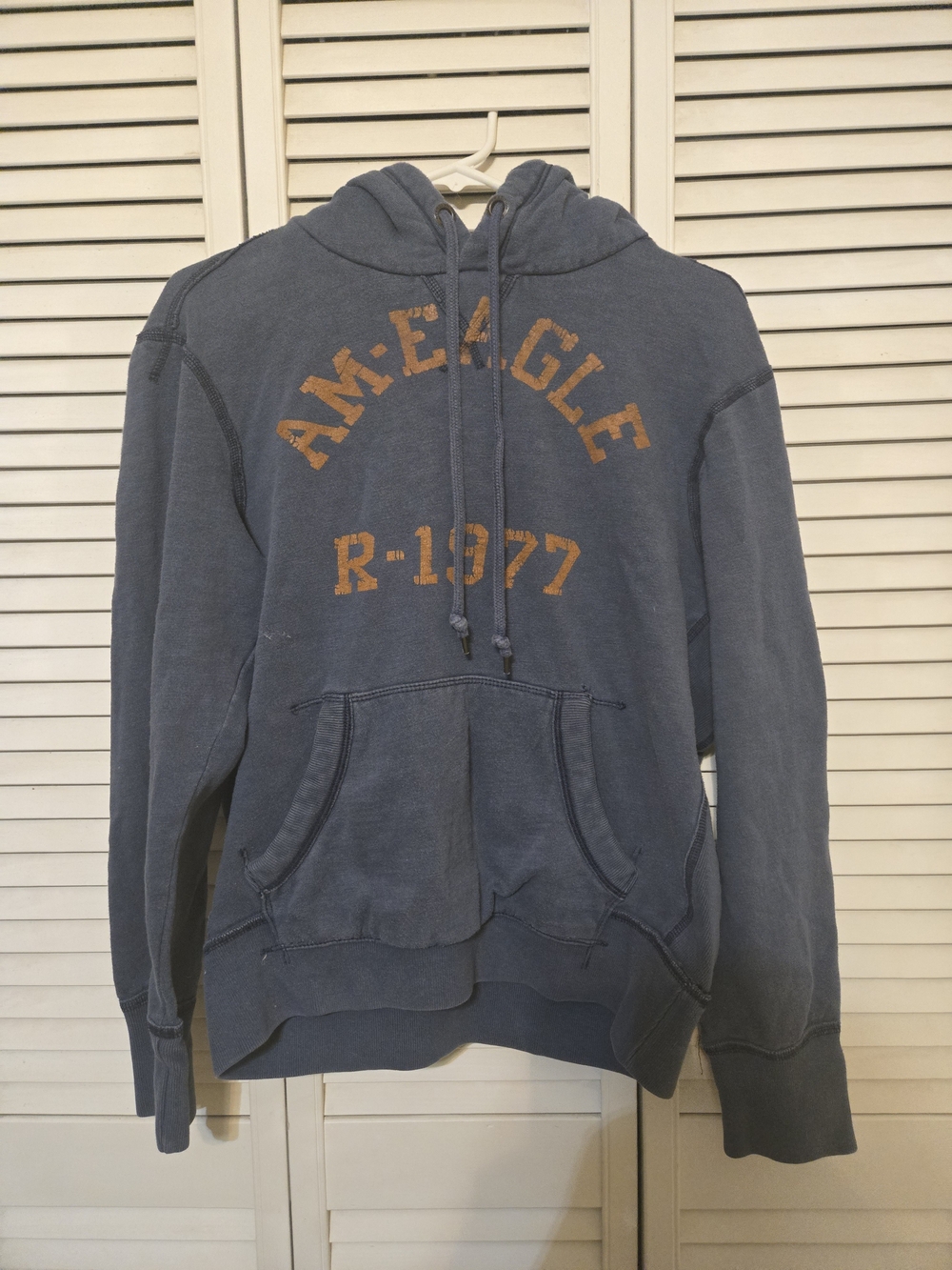Vintage Y2k Amercian Eagle R-1977 Pullover Sweater Hoodie Size Medium Faded Navy